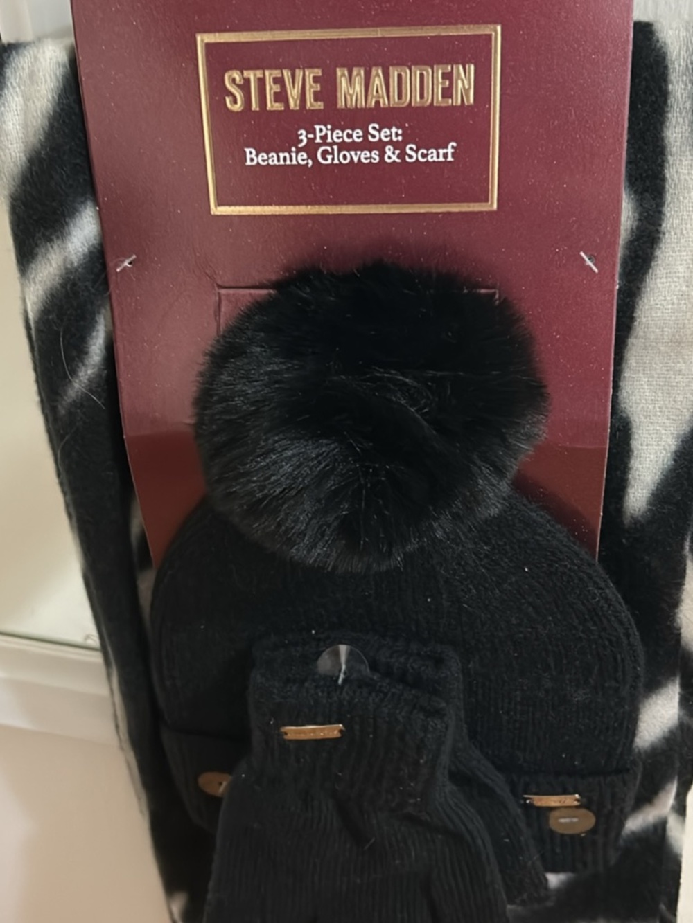 Steve Madden 3-Piece Beanie, Gloves & Scarf Set